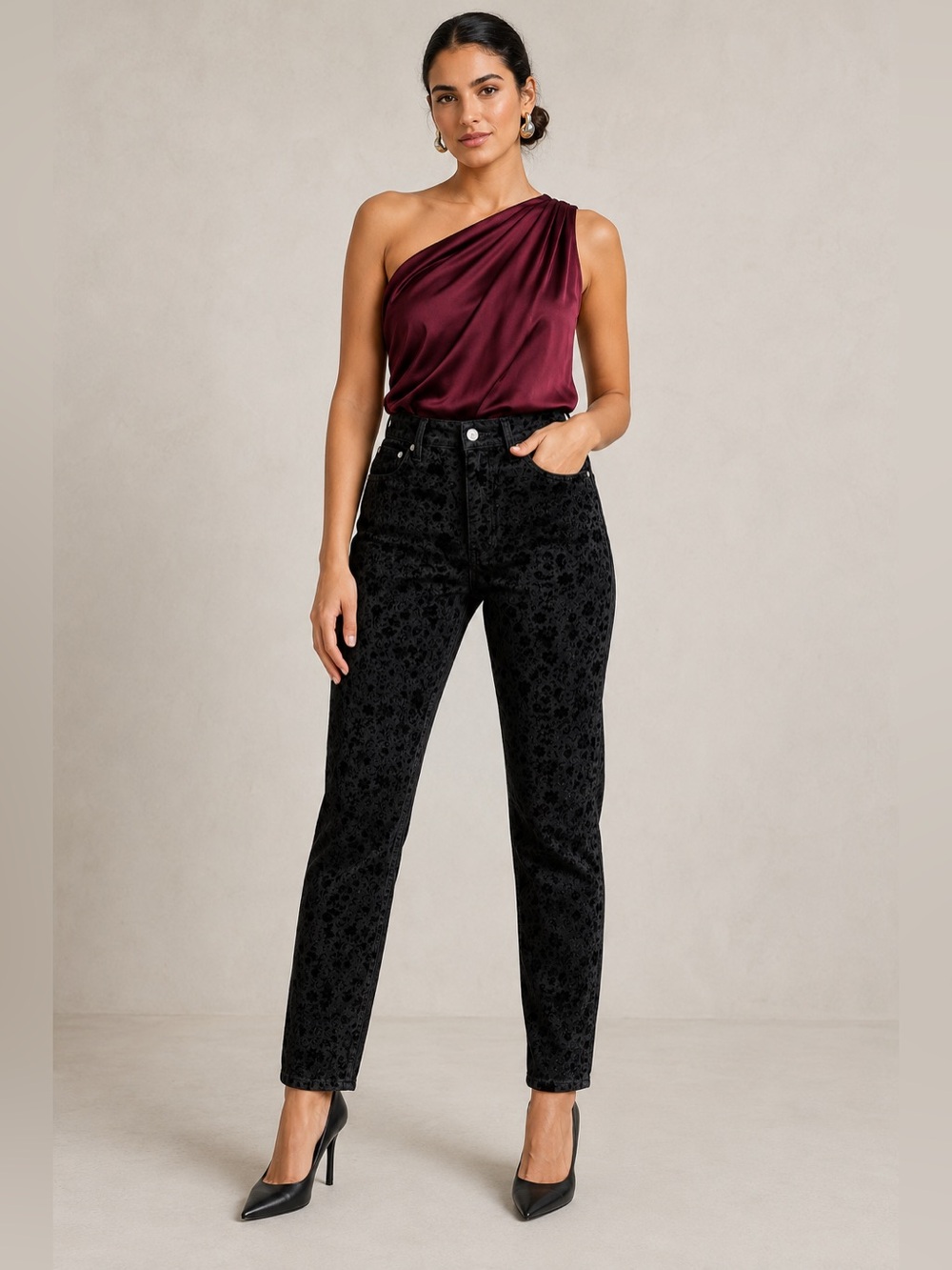 New! Desigual Wallpaper Black Velvet Floral Flocked High-Rise Jeans 🖤 sz 8 NWT!